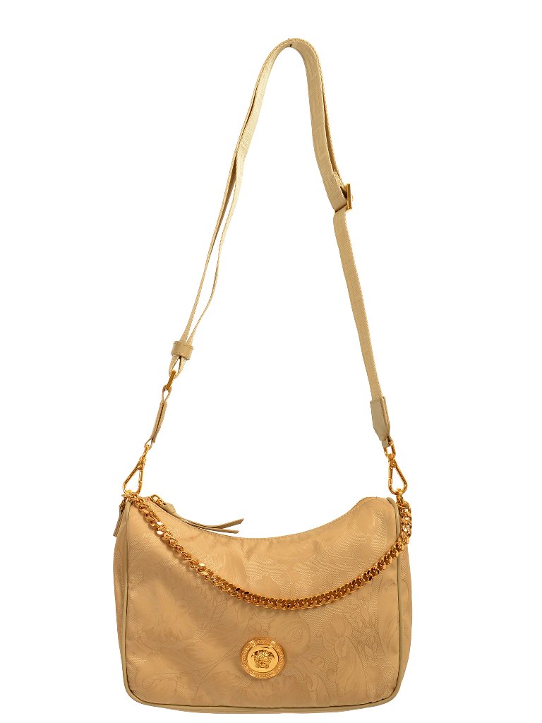 Versace Women's Beige Gold Medusa Medium Hobo Handbag Shoulder Bag